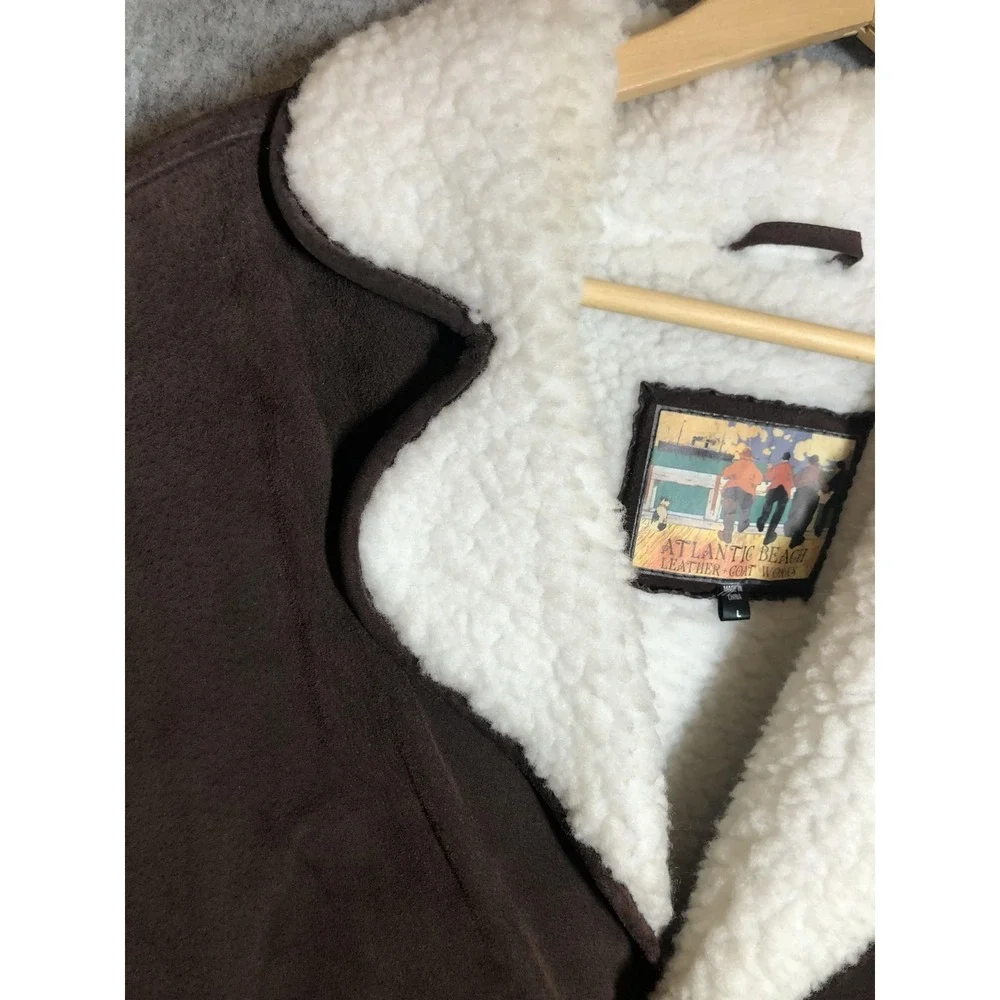 Atlantic Beach Coat Mens Large Brown Suede Leather Sherpa Lined‎ Button Front